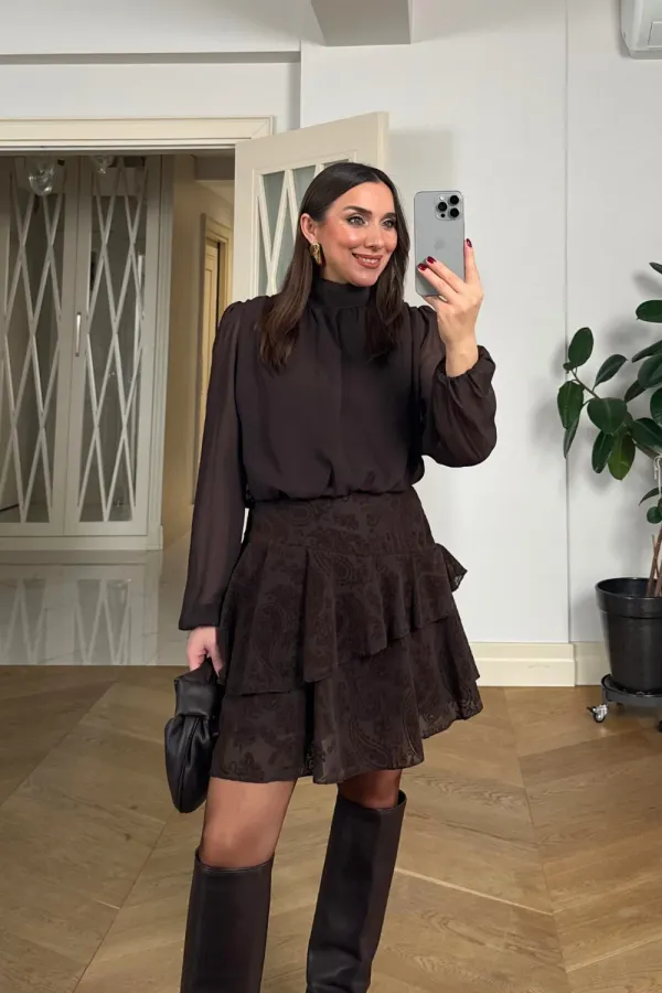 Pile Detaylı Şifon Mini Elbise