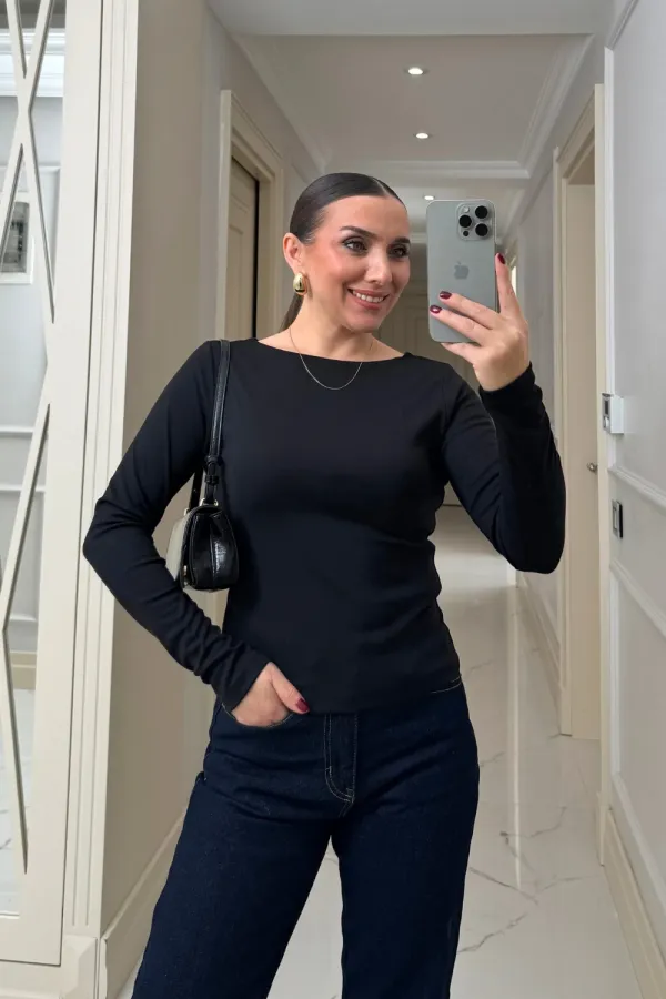 Kayık Yaka uzun Kollu Bluz