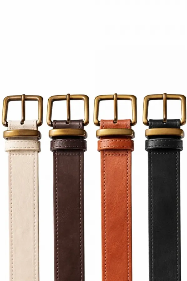 Suni Deri Eskitme Kare Tokalı Kadın Kemer