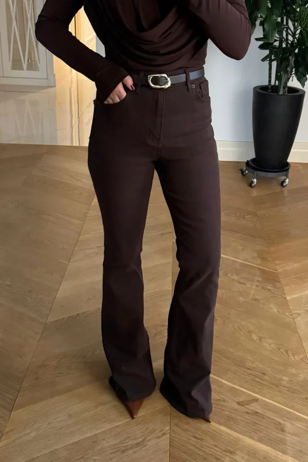 Yüksek Bel İspanyol Paça Denim Kadın Pantolon