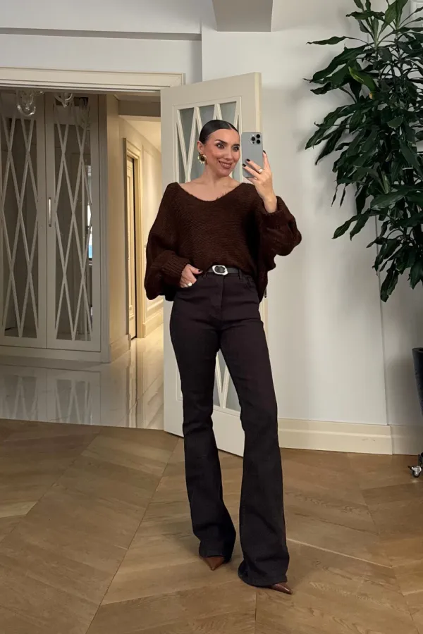 Kayık Yaka Triko Kadın Kazak