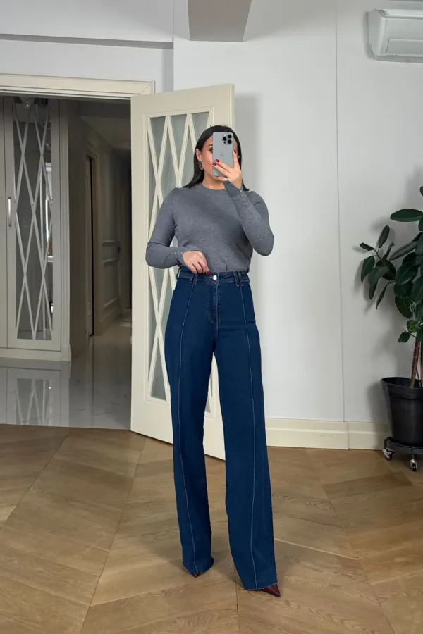 Dikiş Detaylı Denim Kadın Pantolon