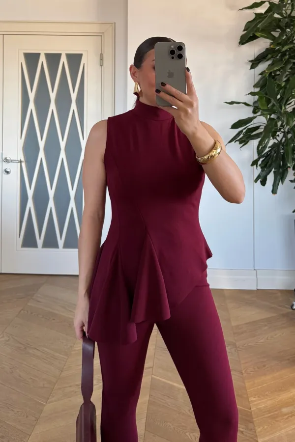 Asimetrik Kesim Bluz Pantolon Takım