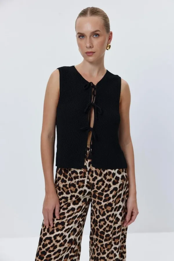 Bağlamalı Triko Kadın Yelek