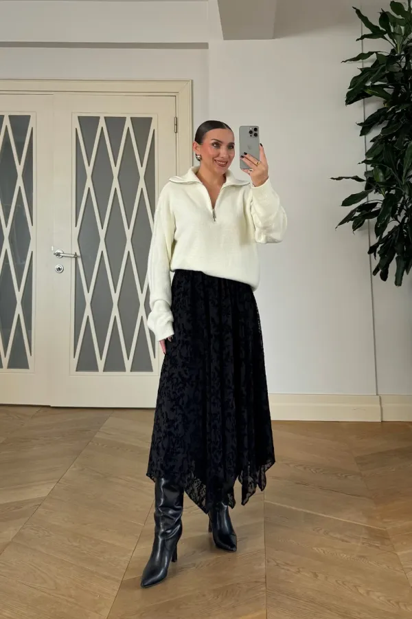 Floral Patterned Asymmetrical Midi Skirt