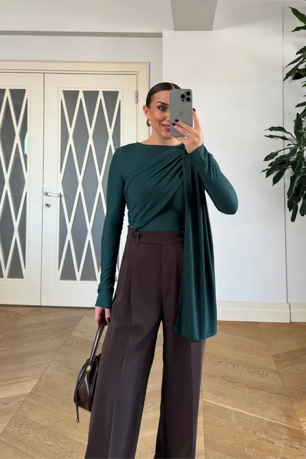 Şal Detaylı Uzun Kollu Bluz