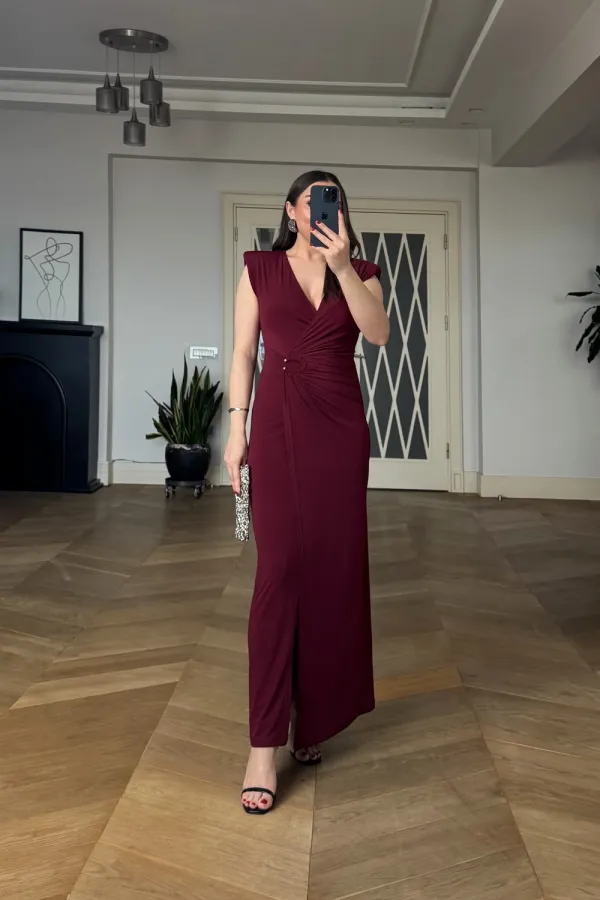 Wrap-Neck Padded Long Dress Wrap-Neck Padded Long Dress