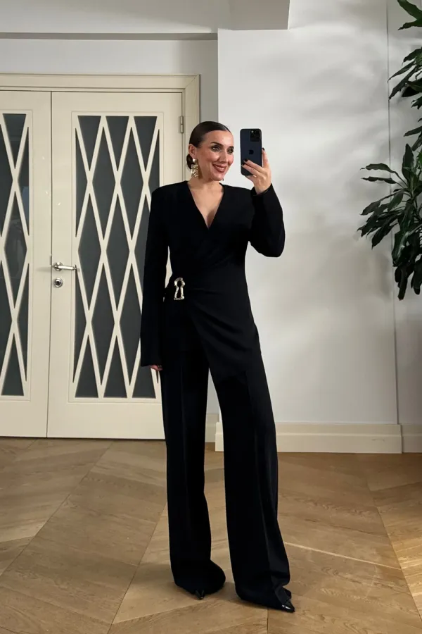 Kruvaze Düğmeli Ceket Pantolon Kadın Takım