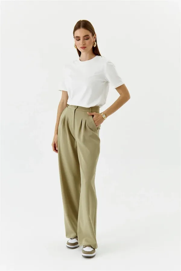 Pantalon palazzo taille haute à pinces pour femme