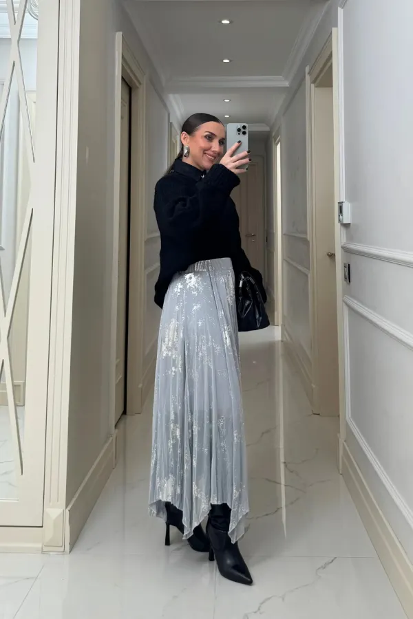 Asimetrik Kesim Midi Tül Etek