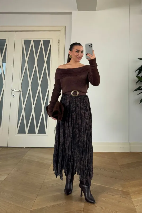 Asimetrik Kesim Midi Etek