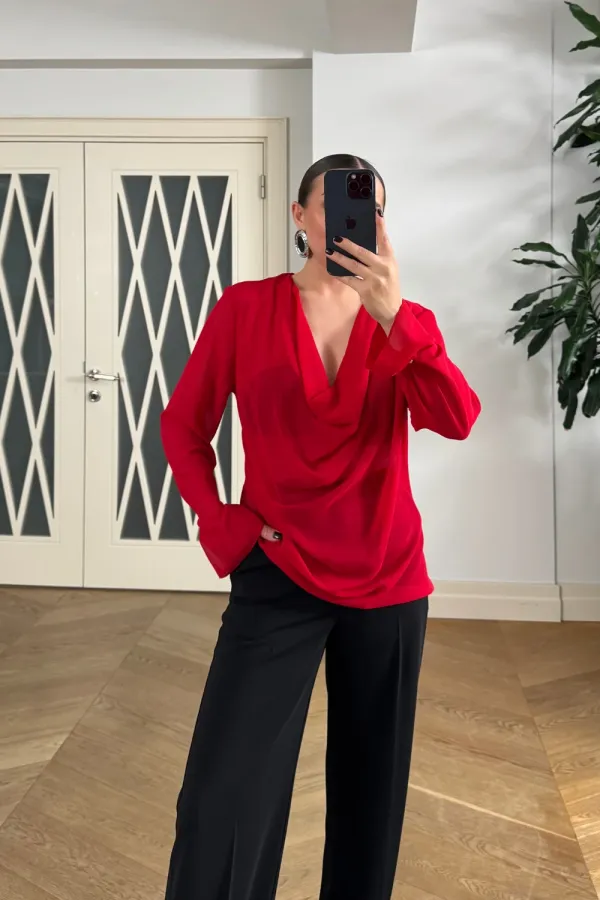 Blouse with V-neck and Sleeve Details