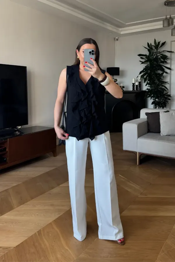 Fırfırlı Sıfır Kol Bluz