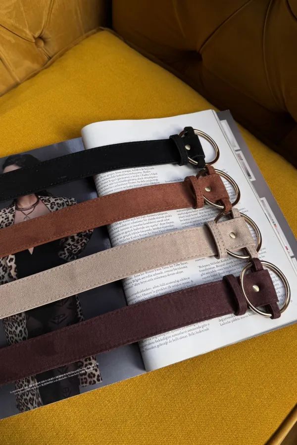 Women's Faux Suede Belt with Round Buckle