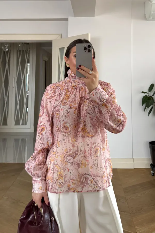 Chemisier à manches longues et col châle à motifs