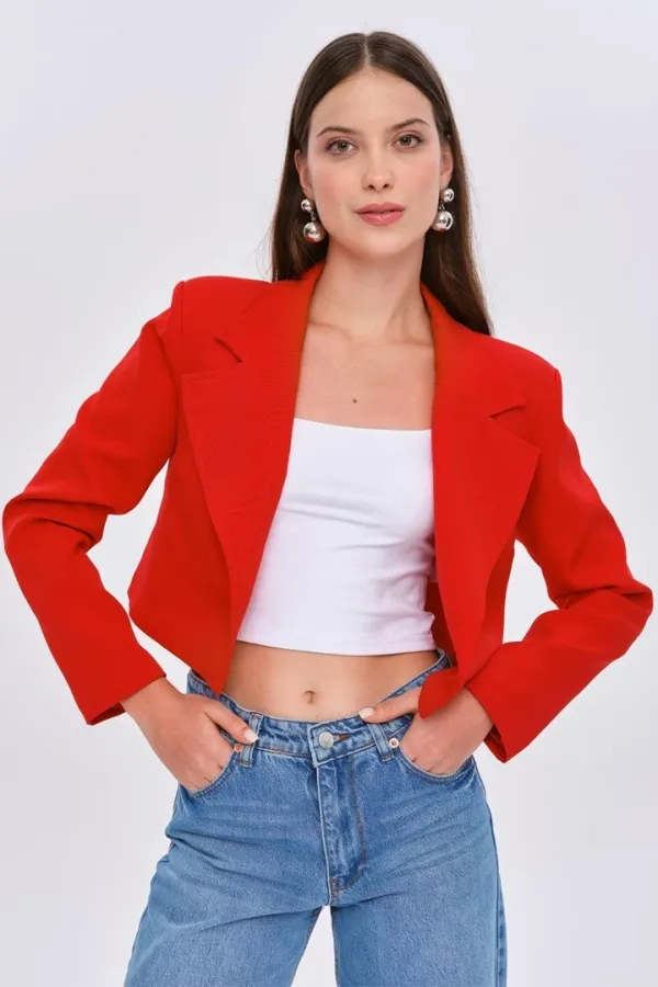 Vatkalı Blazer Crop Kadın Ceket