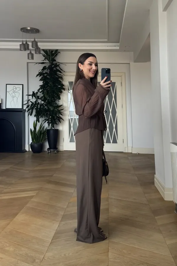 Dikiş Detaylı Bol Paça Kadın Pantolon