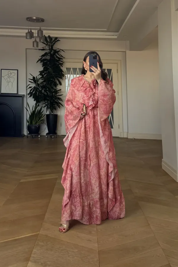 Shawl Patterned Batwing Sleeve Long Dress Shawl Patterned Batwing Sleeve Long Dress