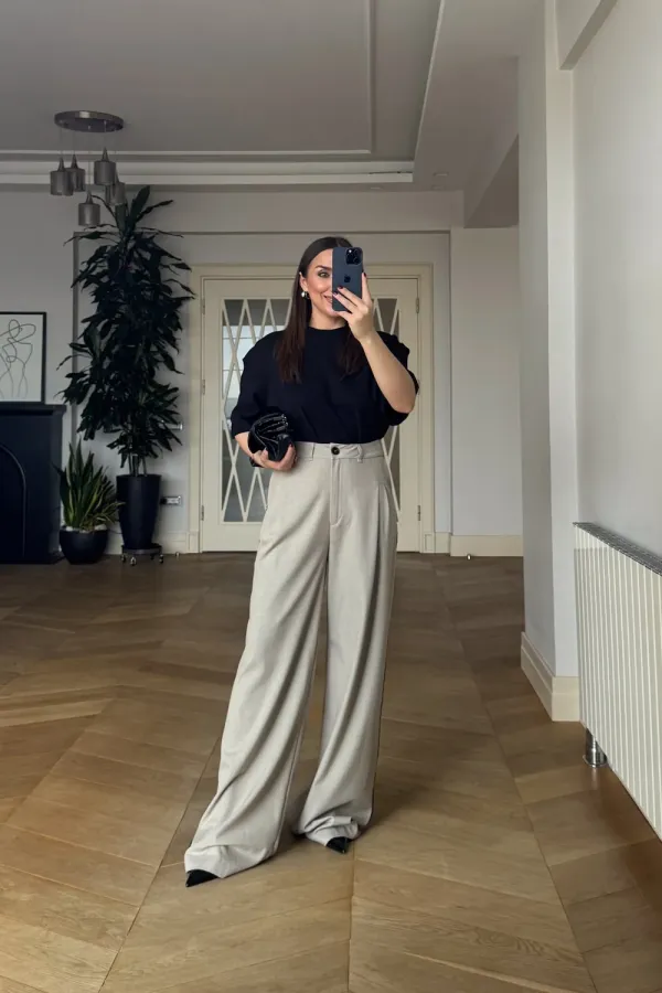 Women's Palazzo Pants with Rhinestone Trim