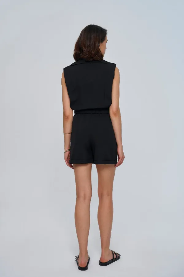 Kruvaze Yaka Kısa Kadın Tulum