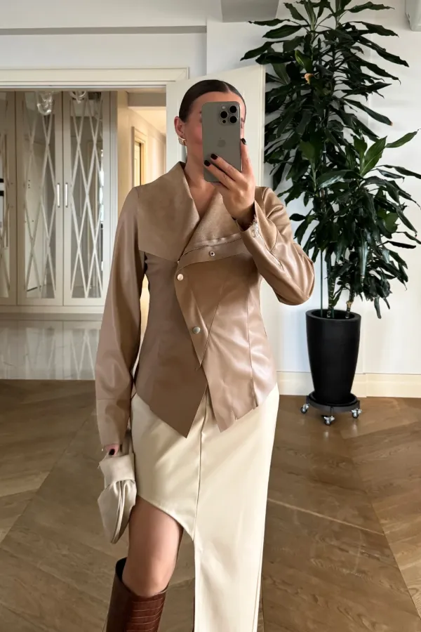 Suni Deri Çıtçıtlı Kadın Ceket