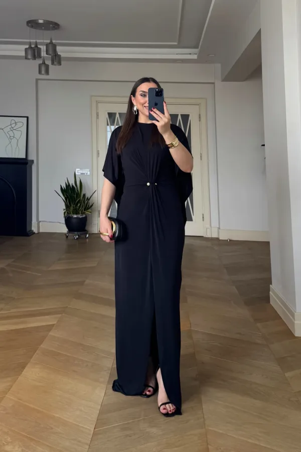 Batwing Sleeve Cape Detail Long Dress Batwing Sleeve Cape Detail Long Dress