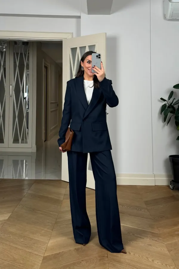 Kruvaze Çizgili Blazer Ceket Pantolon Kadın Takım Kruvaze Çizgili Blazer Ceket Pantolon Kadın Takım