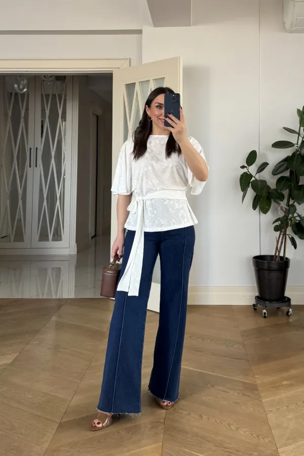 Bağlama Detaylı Kısa Kollu Bluz