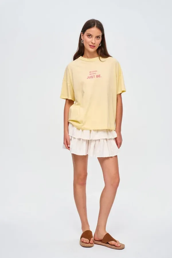 T-shirt à manches courtes imprimé à col rond pour femme, 100 % coton