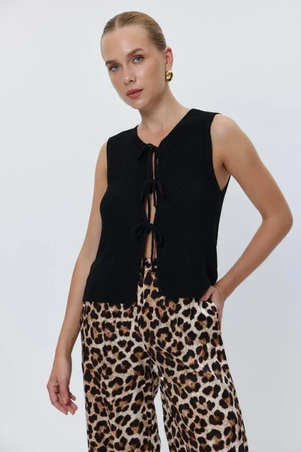 Bağlamalı Triko Kadın Yelek