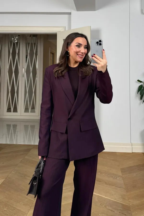 Kruvaze Çizgili Blazer Ceket Pantolon Kadın Takım Kruvaze Çizgili Blazer Ceket Pantolon Kadın Takım