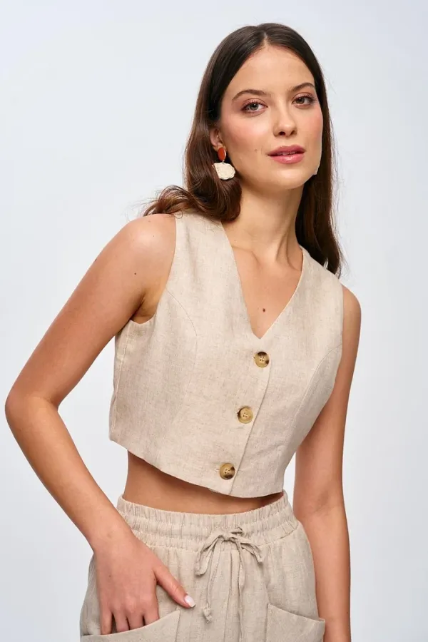 Keten Yelek Şort Kadın Takım