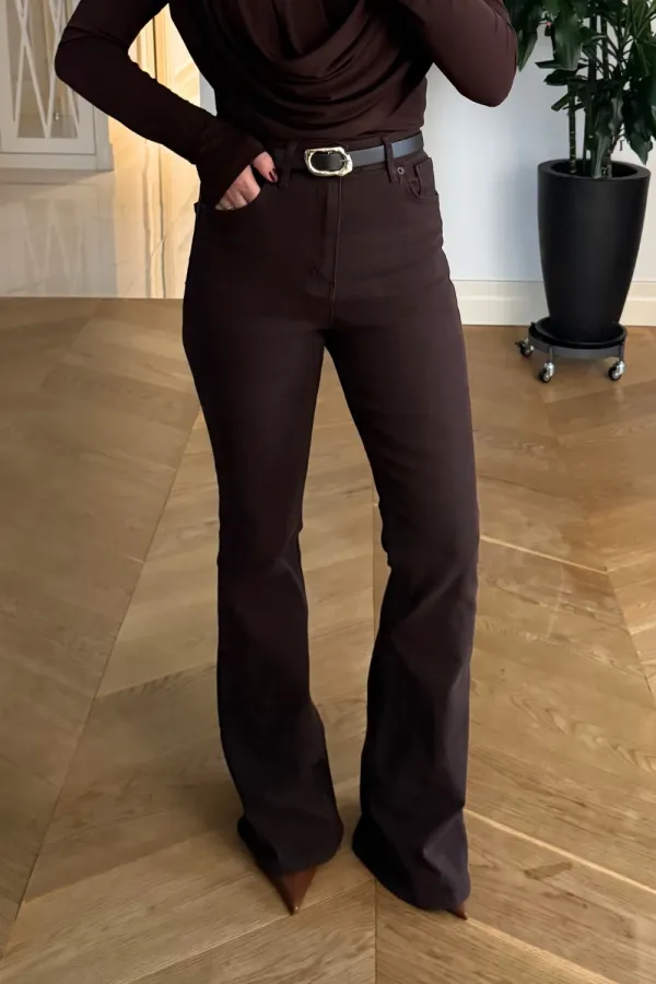 Yüksek Bel İspanyol Paça Denim Kadın Pantolon