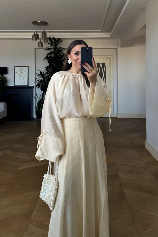 Gathered Detail Blouse and Skirt Set in Tencel Gathered Detail Blouse and Skirt Set in Tencel