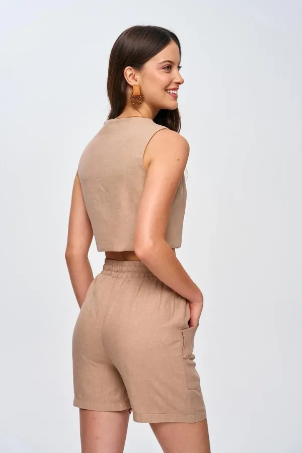 Keten Yelek Şort Kadın Takım