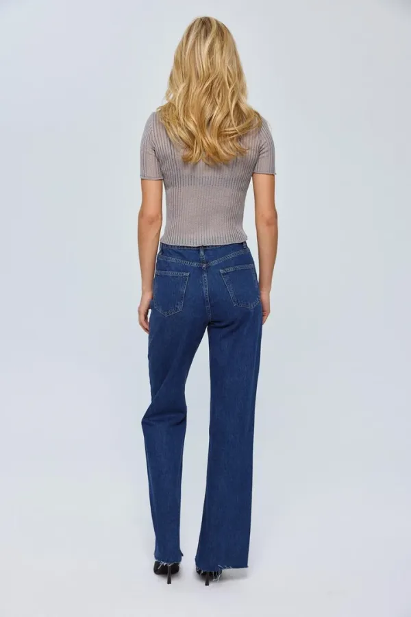 Bisiklet Yaka Trasparan Triko Bluz