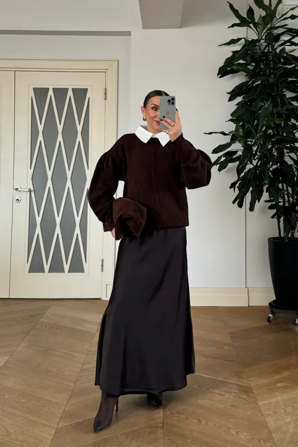 Gömlek Yaka Triko Kadın Kazak