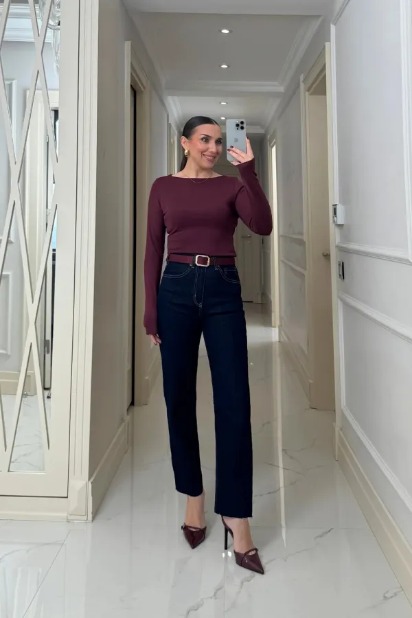 Kayık Yaka uzun Kollu Bluz