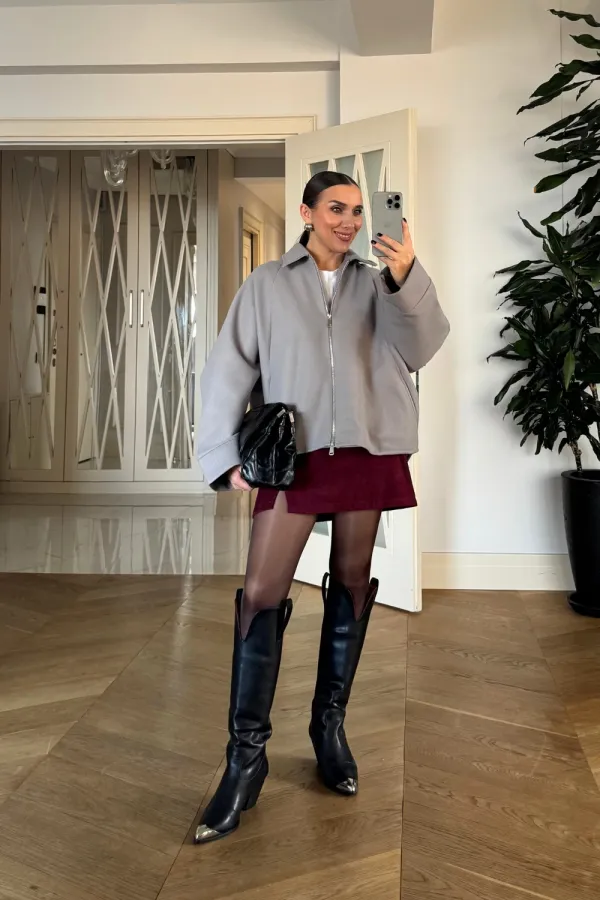 Fermuarlı Kaşe Kadın Ceket