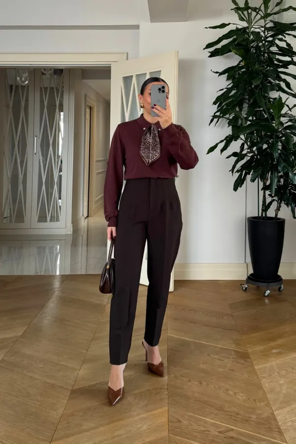 Yüksek Bel Pensli Kadın Pantolon