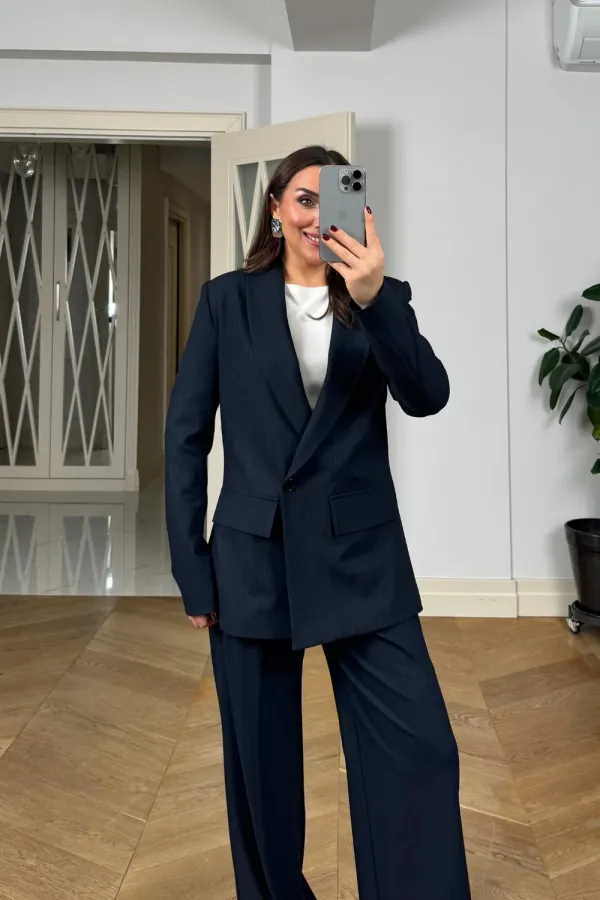 Kruvaze Çizgili Blazer Ceket Pantolon Kadın Takım Kruvaze Çizgili Blazer Ceket Pantolon Kadın Takım