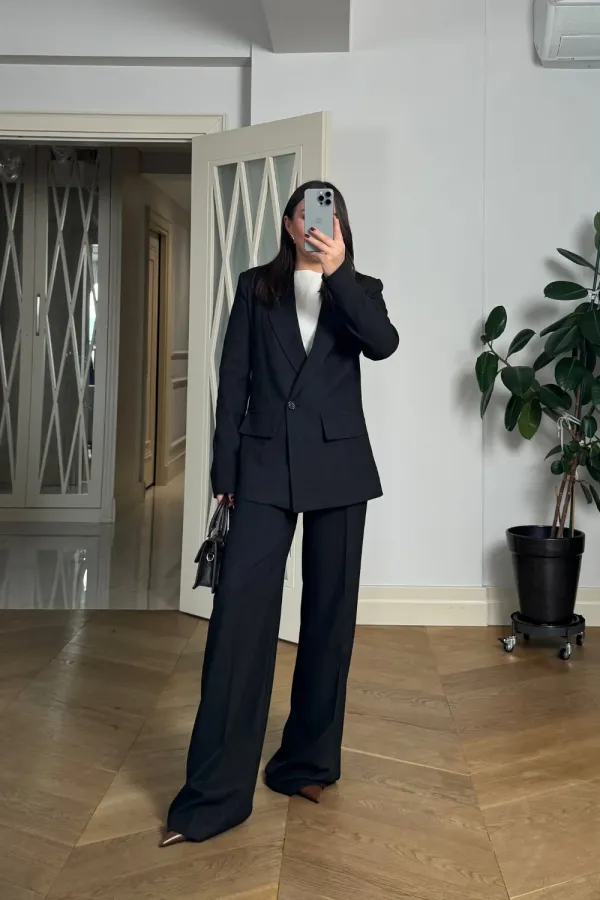 Kruvaze Çizgili Blazer Ceket Pantolon Kadın Takım