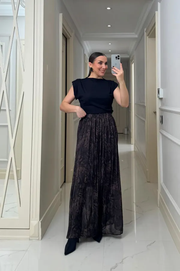 Desenli Uzun Şifon Etek