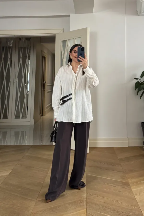 Women's Long-Sleeved Shirt with Belt Detail