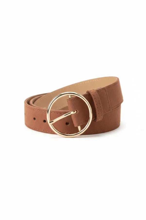 Yuvarlak Tokalı Suni Süet Kadın Kemer