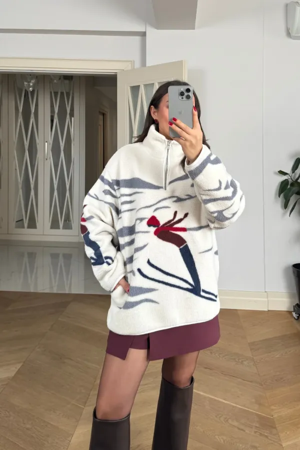Dik Yaka Fermuarlı Polar Kadın Sweatshirt