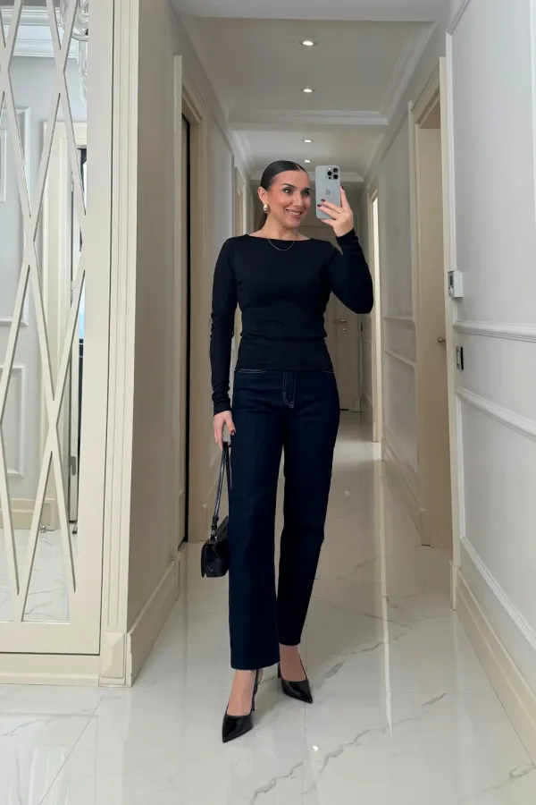 Kayık Yaka uzun Kollu Bluz