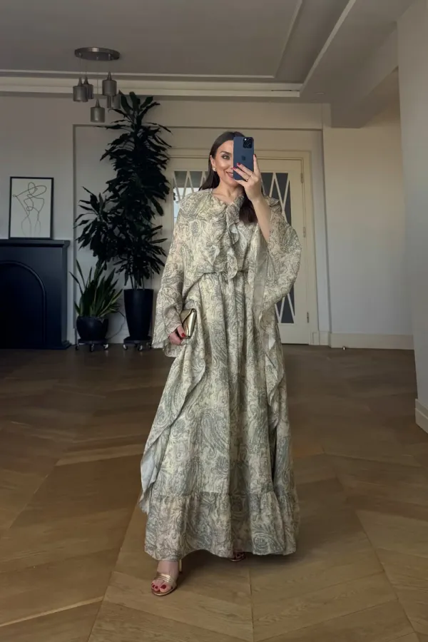 Shawl Patterned Batwing Sleeve Long Dress Shawl Patterned Batwing Sleeve Long Dress