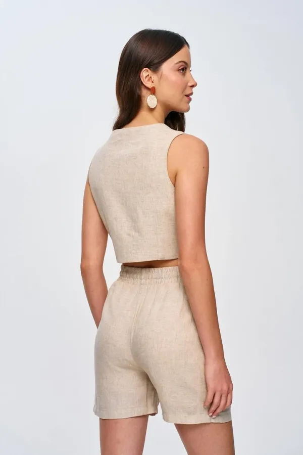 Keten Yelek Şort Kadın Takım