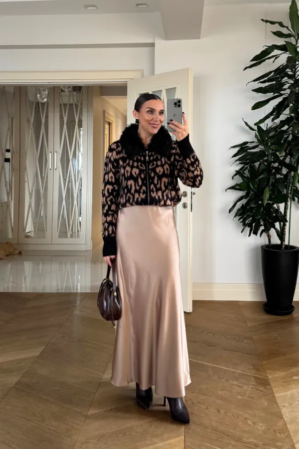 Beli Lastikli Uzun Saten Etek